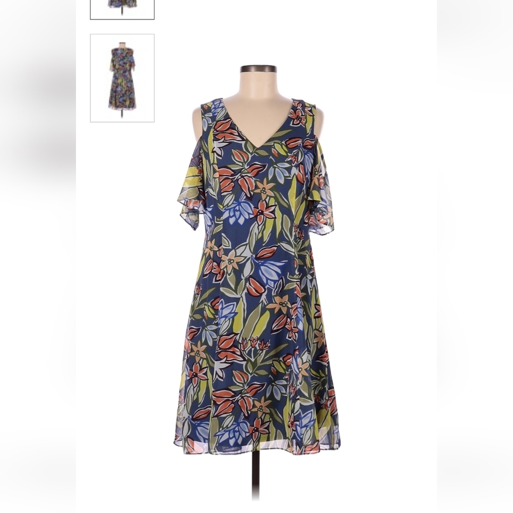 Nine West Cold Shoulder Print Mini Dress